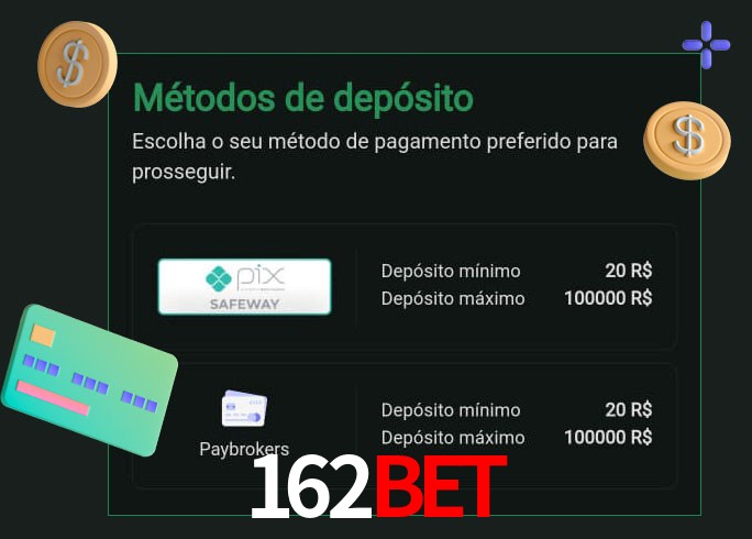 O cassino 162Bet oferece uma grande variedade de métodos de pagamento